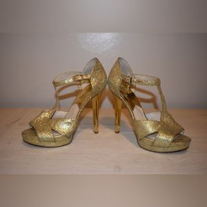 Michael by Michael Kors Diana T-Strap Gold Glitter Stiletto